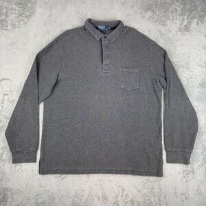 Vintage Polo by RALPH LAUREN Mens Thermal Polo Sweater Gray Long Sleeve Preppy